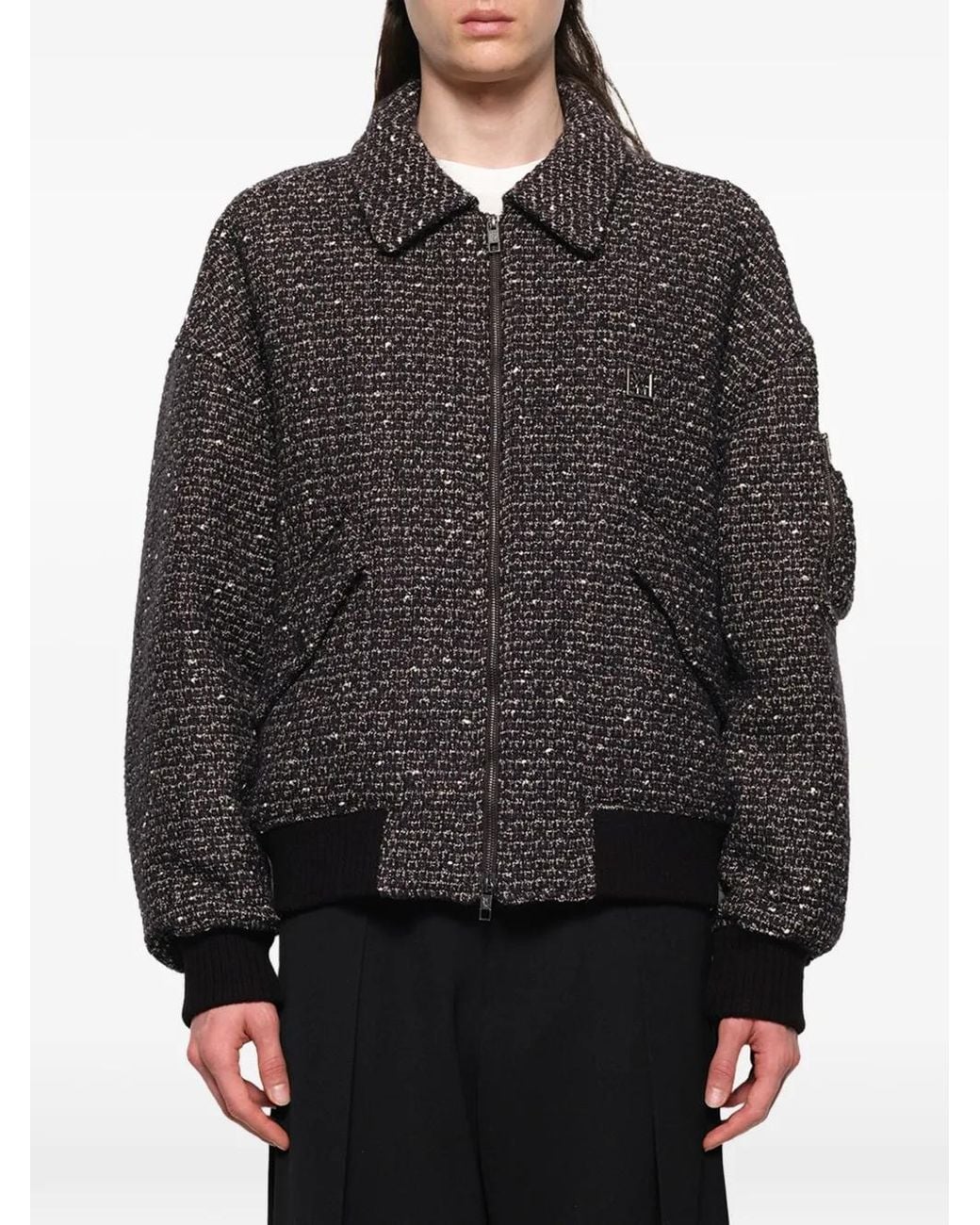 Wooyoungmi Black Tweed Zip-Up Bomber Jacket for men