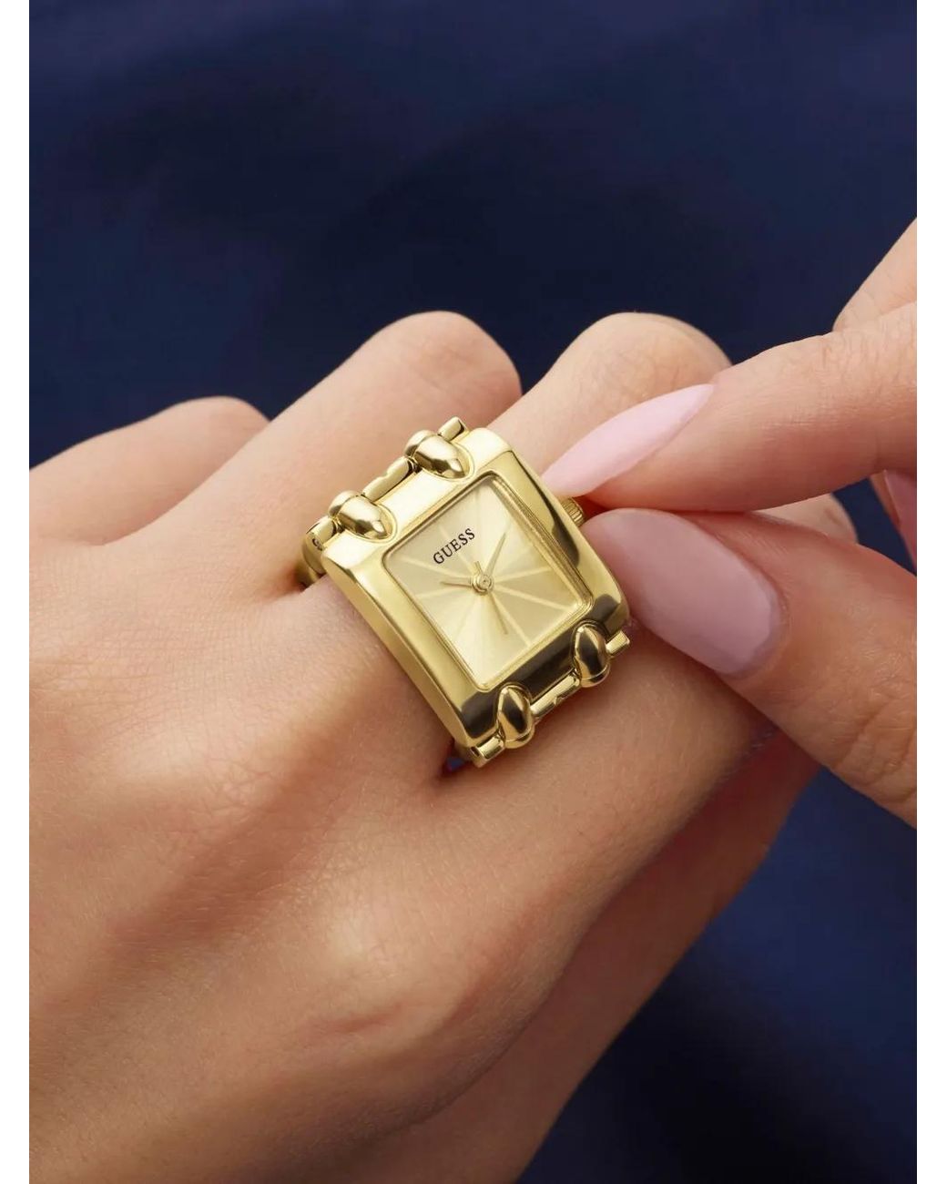 Guess Metallic Large Mod Heavy Metal Tone Analog Watch Ring