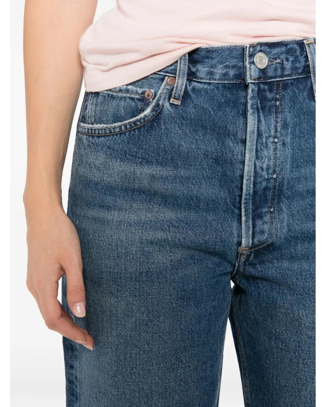Agolde Blue Faded Straight-Leg Jeans