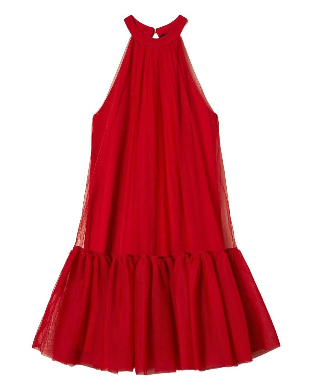 Twinset Red Mini Halter-Neck Ruffled Dress