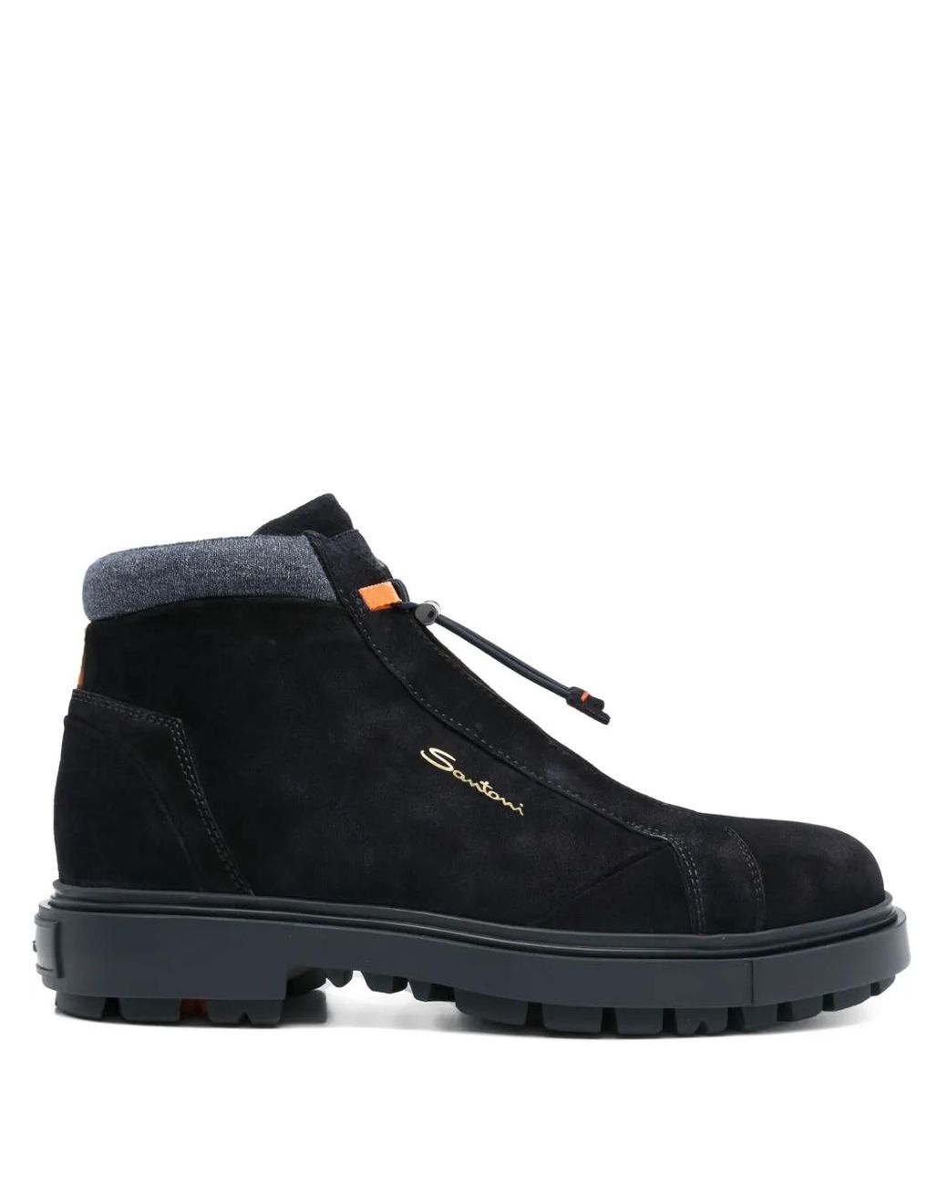 Santoni Black Suede Boots for men