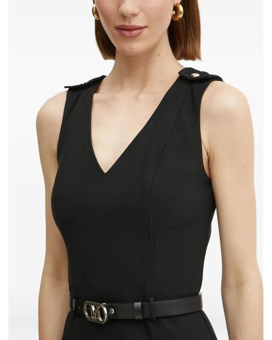 MARCIANO BY GUESS Black Button-Detail V-Neck Midi Dress