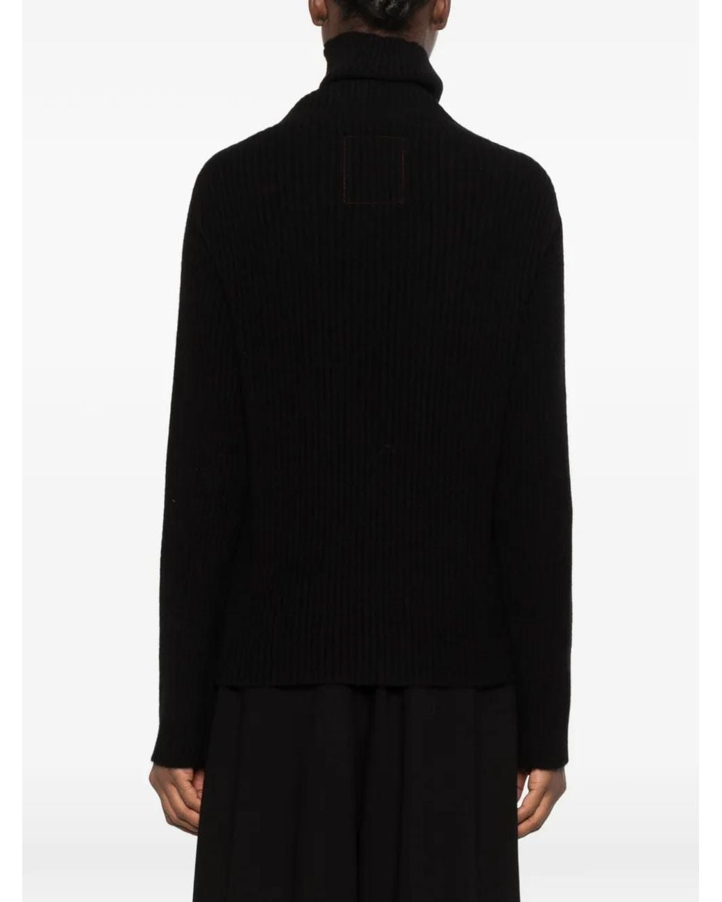Uma Wang Black Fringed Ribbed-Knit Sweater