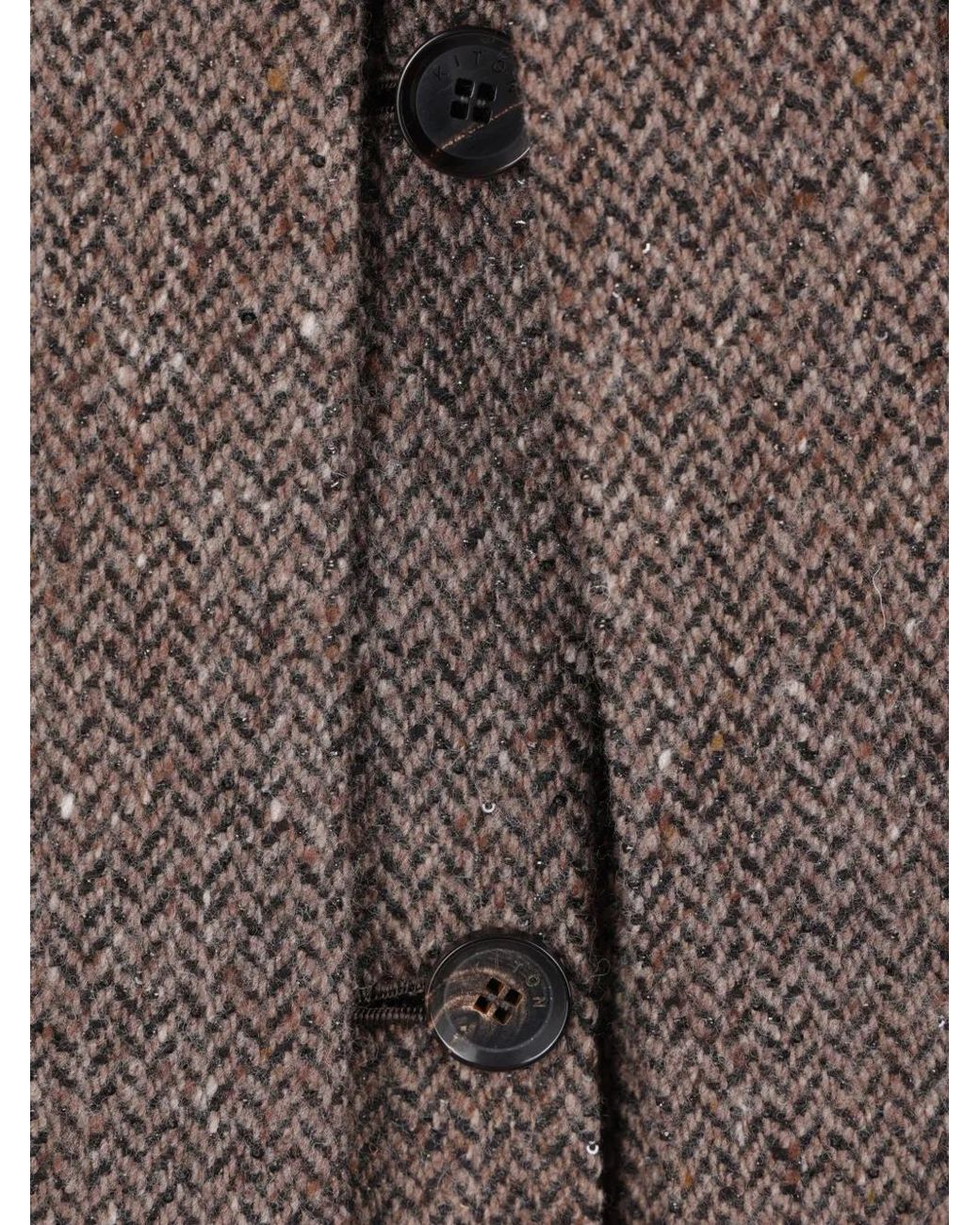 Kiton Brown Herringbone-Pattern Belted Single-Breasted Coat