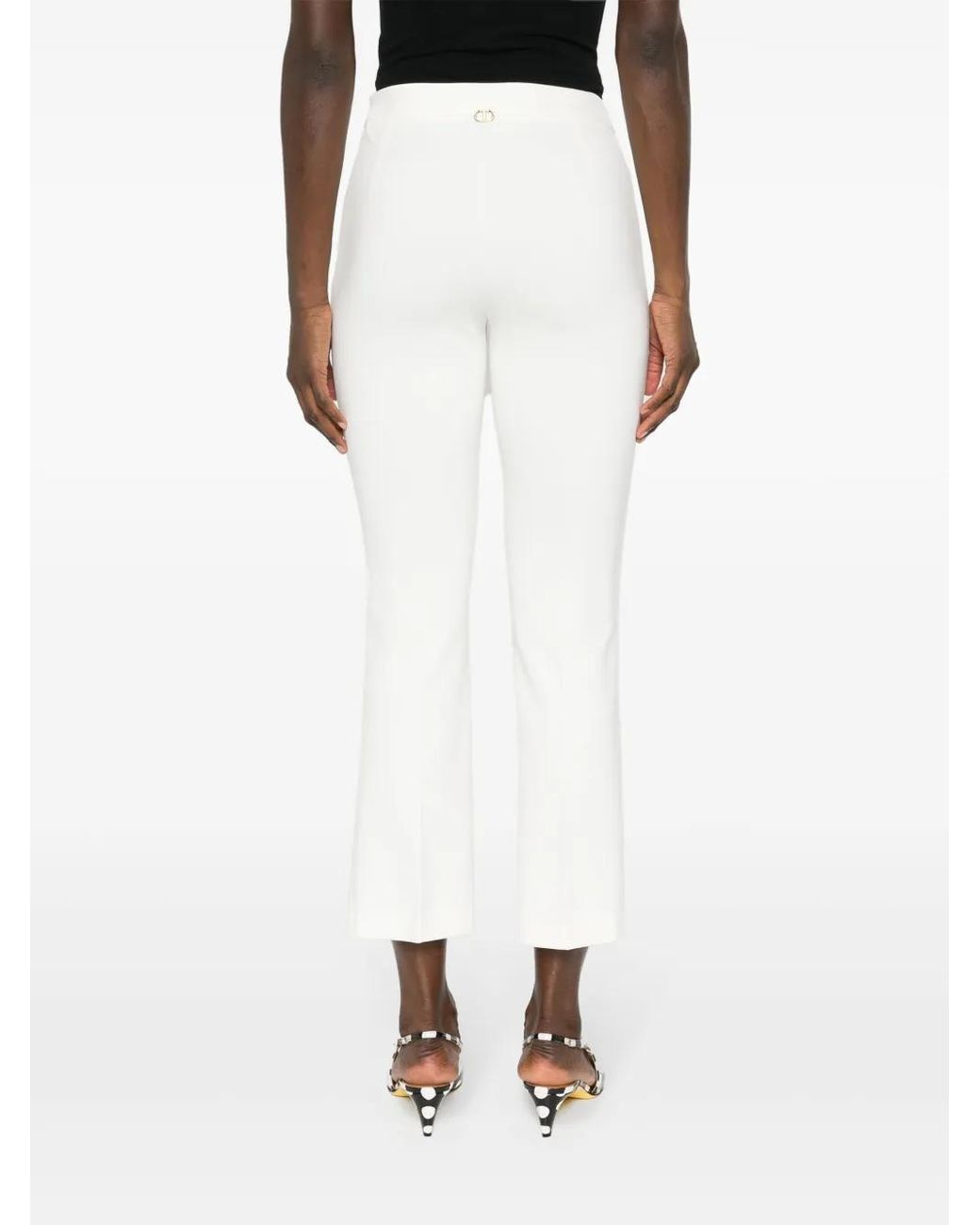 Twinset White Logo-Plaque Straight-Leg Trousers