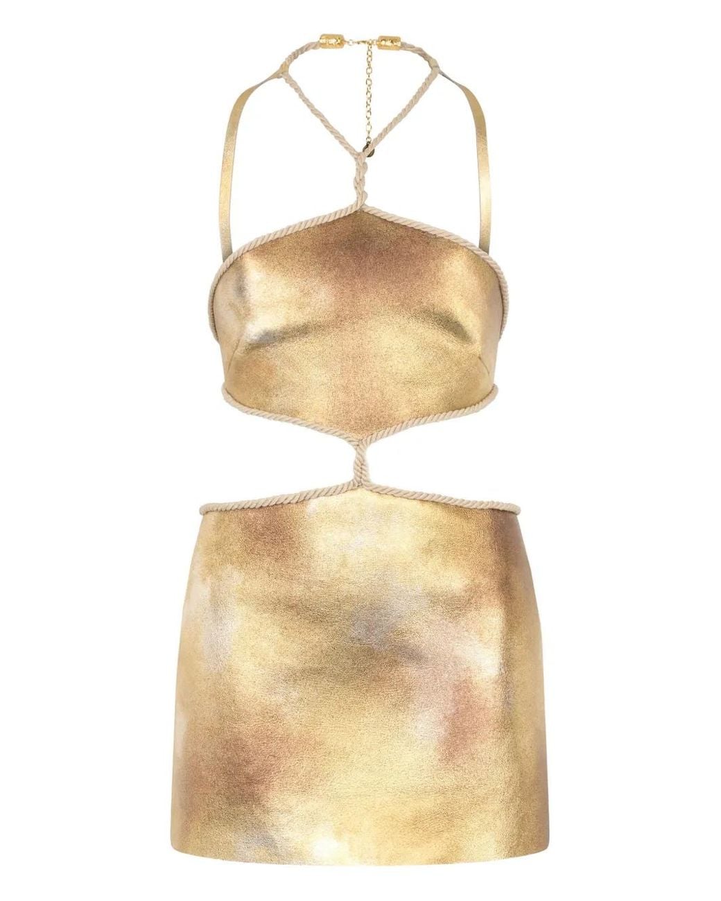 Roberto Cavalli Natural Cut-Out Mini Dress