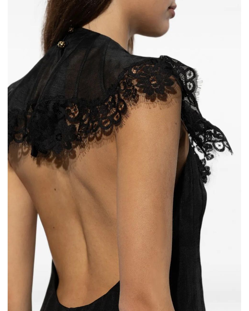 Zimmermann Black Lace-Trim Open-Back Dress