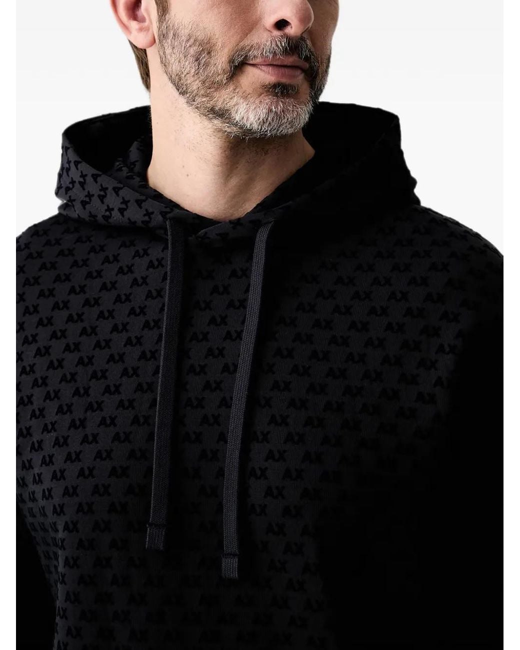 ARMANI EXCHANGE Black Hoodie À Motif Monogrammé for men