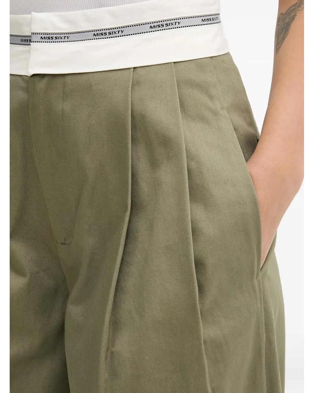 Miss Sixty Green Pleated Wide-Leg Trousers