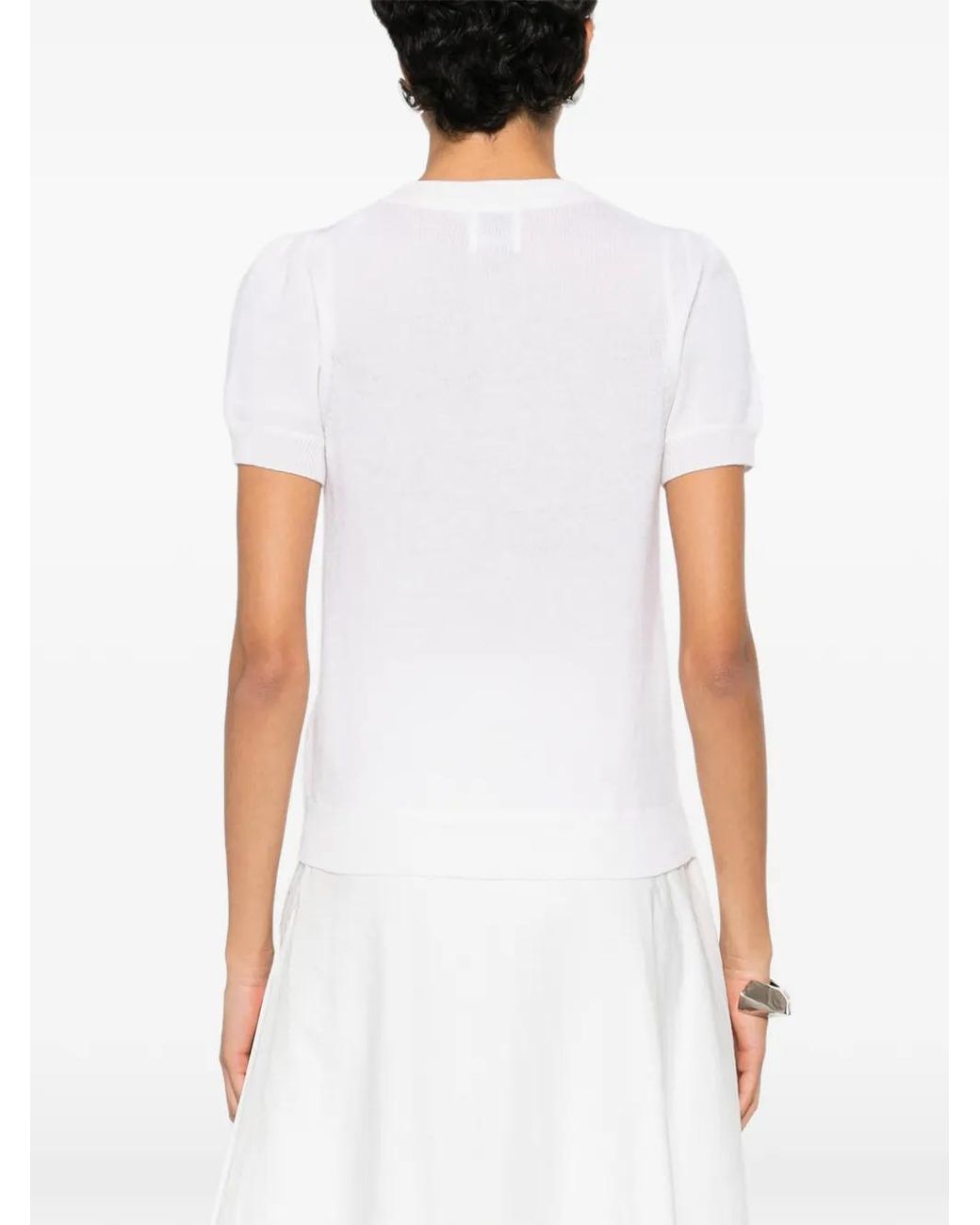 Allude White Button -Fastening Short-Sleeve Cardigan