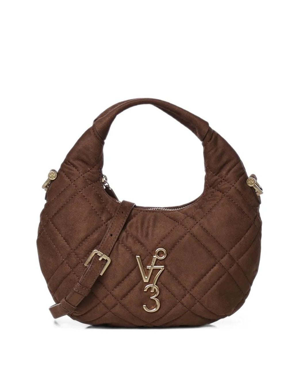 V73 Brown Quilted Logo-Plaque Tote Bag