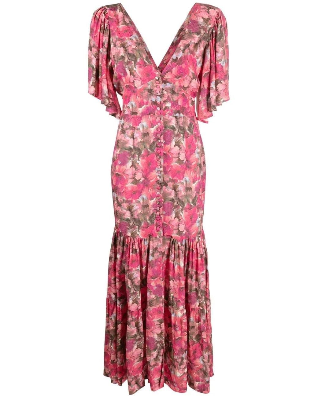 ROTATE BIRGER CHRISTENSEN Red Floral-Print V-Neck Dress