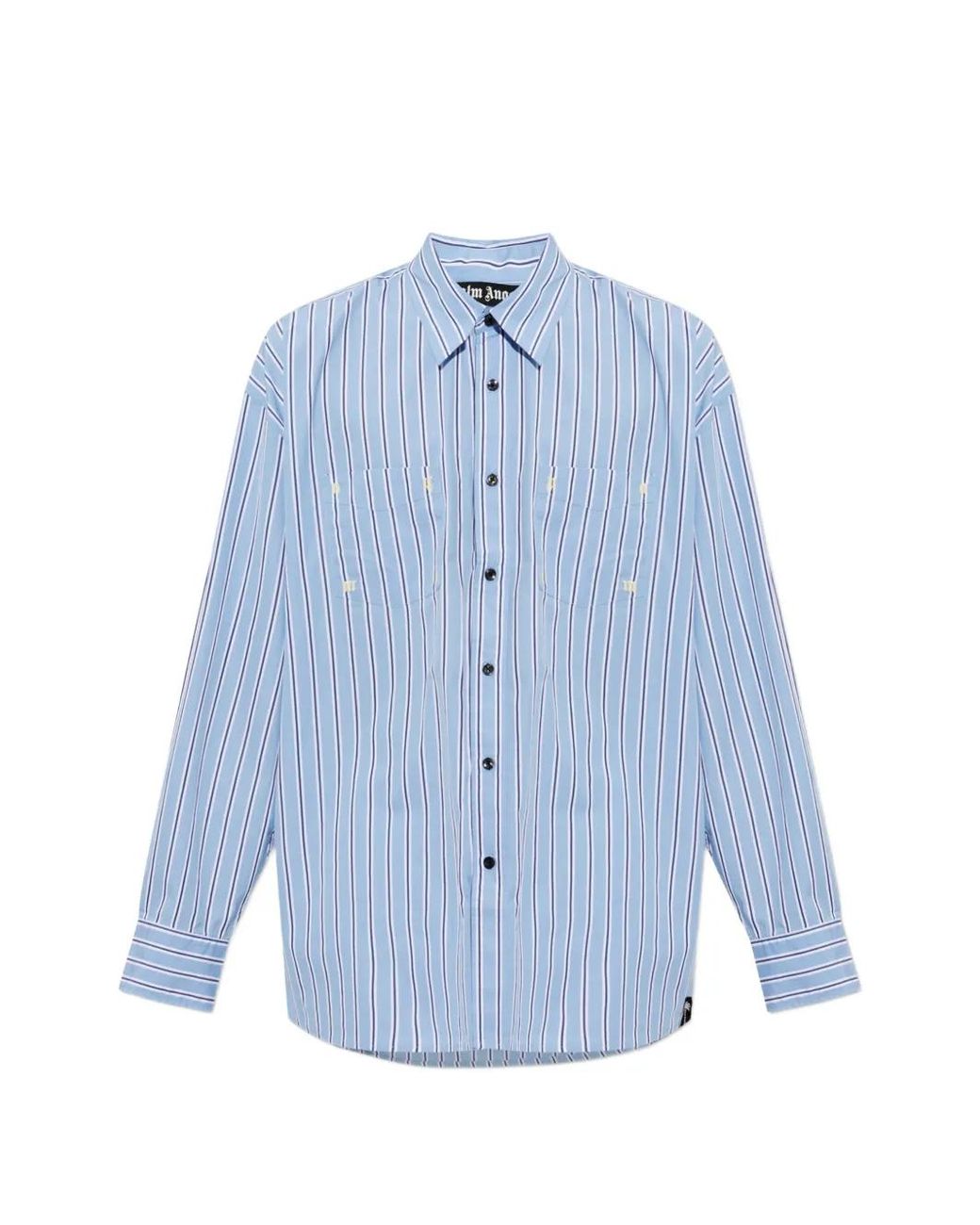 Palm Angels Blue Striped Cotton Shirt for men