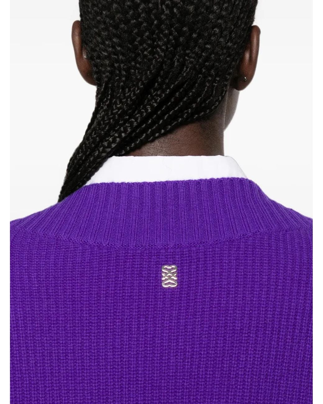 Sandro Purple Ribbed-Knit V-Neck Sweater