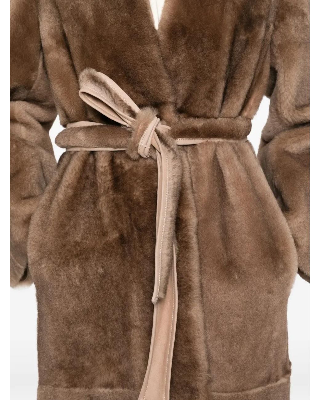 Nour Hammour Brown Davos Belted Shearling Coat