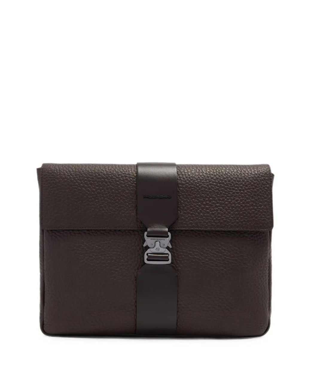 Piquadro Black Buckle-Fastening Pebbled Laptop Case for men