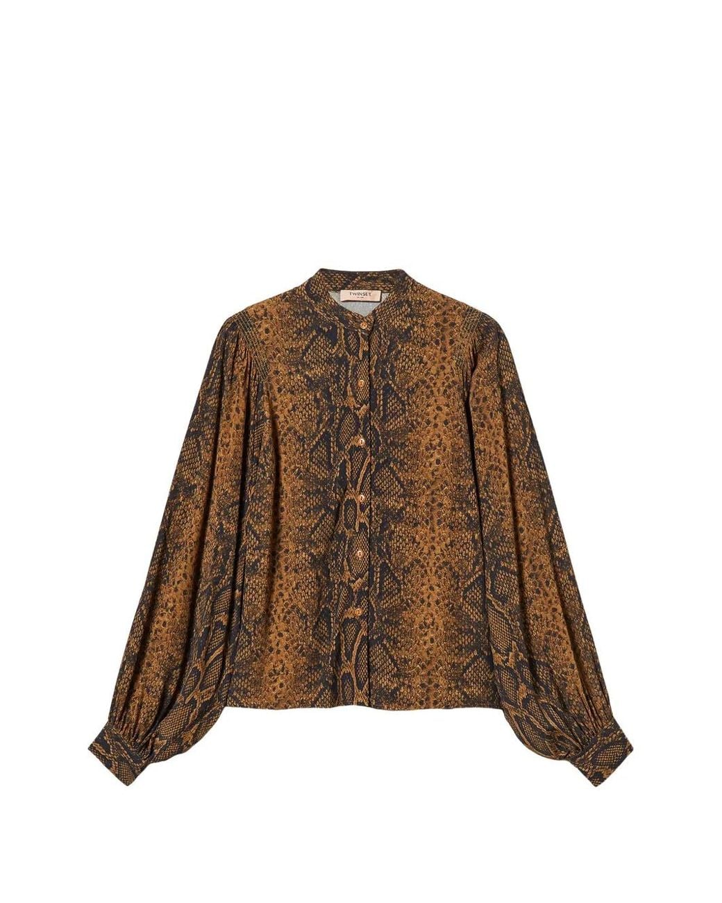 Twinset Brown Crêpe De Chine Python-Print Shirt