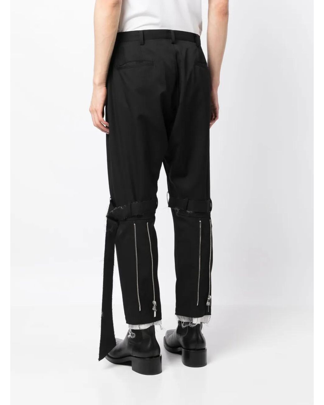Sulvam Black Frayed-Detailed Wool Trousers for men