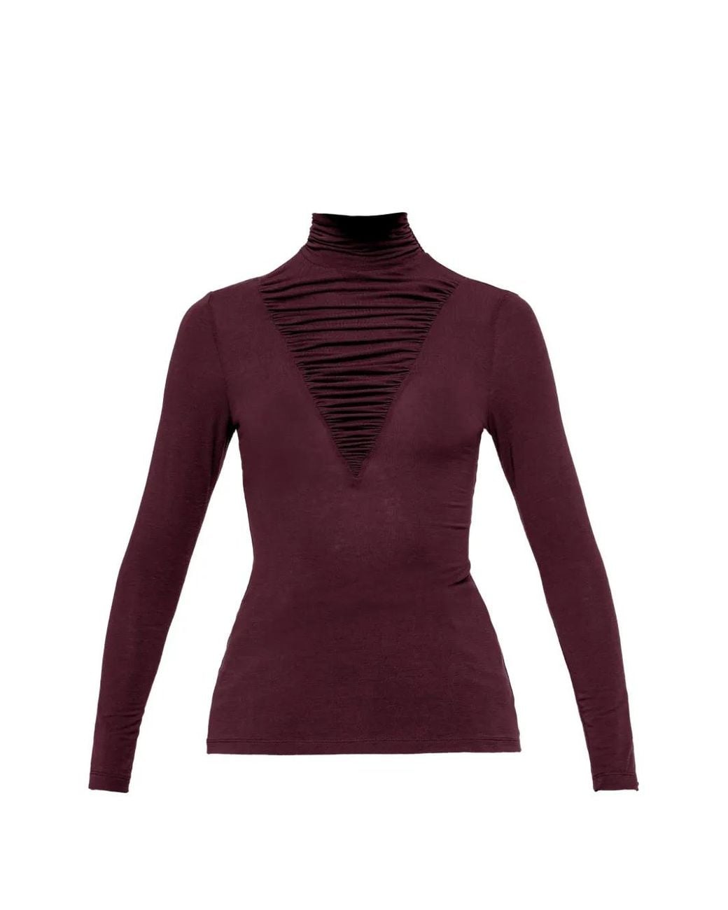 Nissa Purple Lyocell Wool-Blend Turtleneck Top