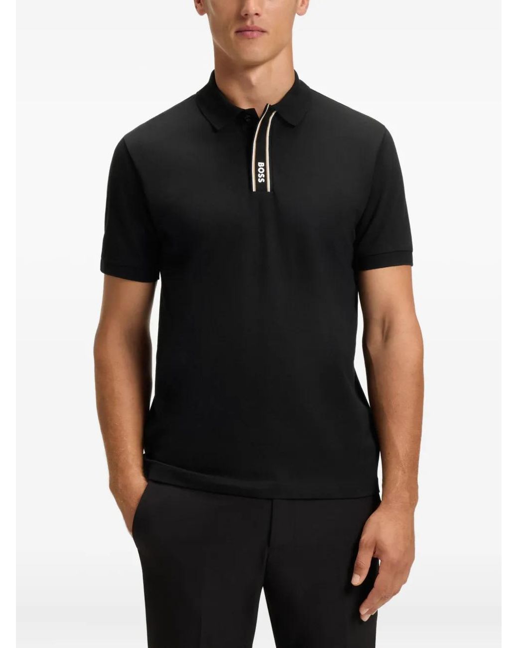 Boss Black Cotton Polo Shirt for men
