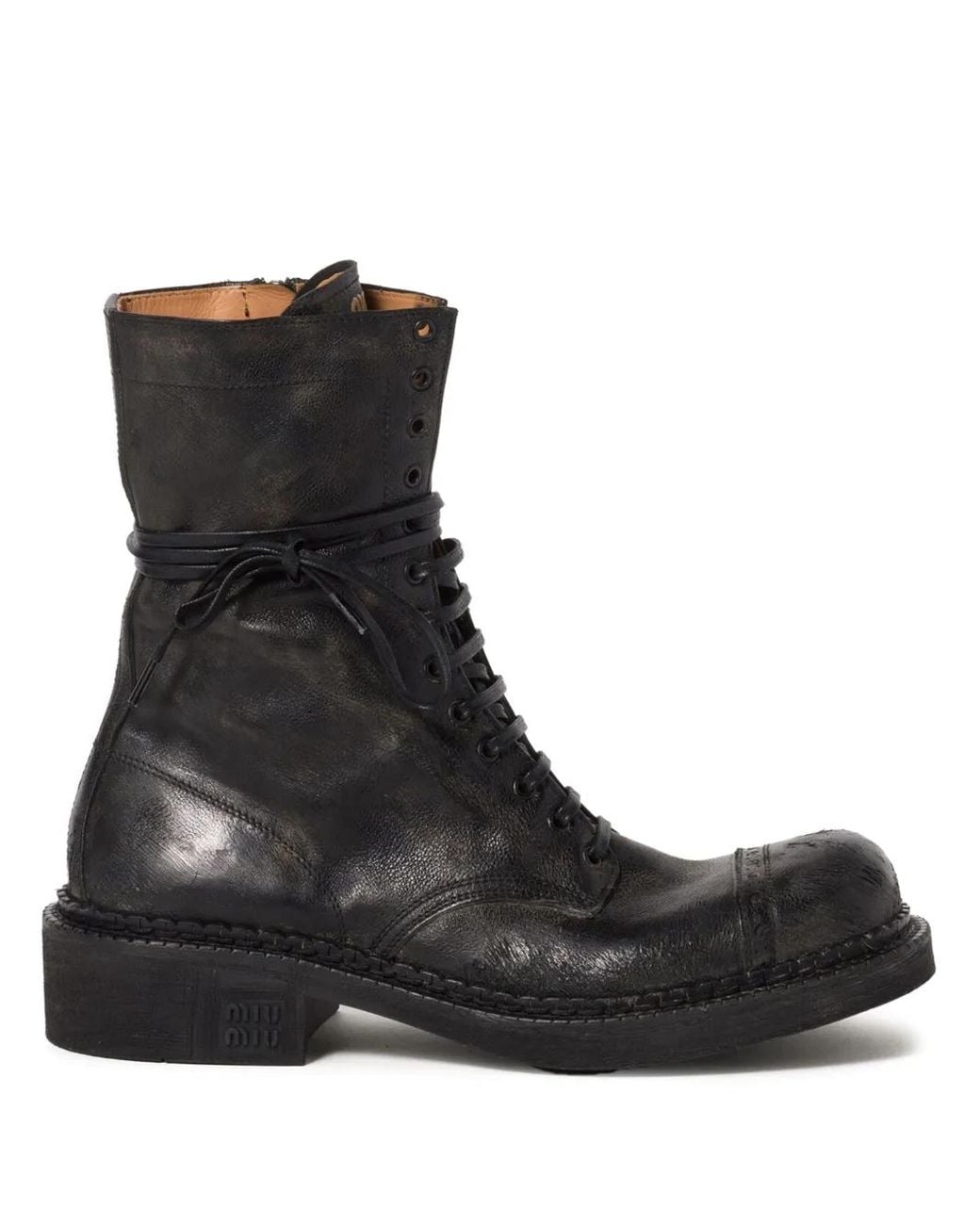 Miu Miu Black Leather Lace-Up Boots