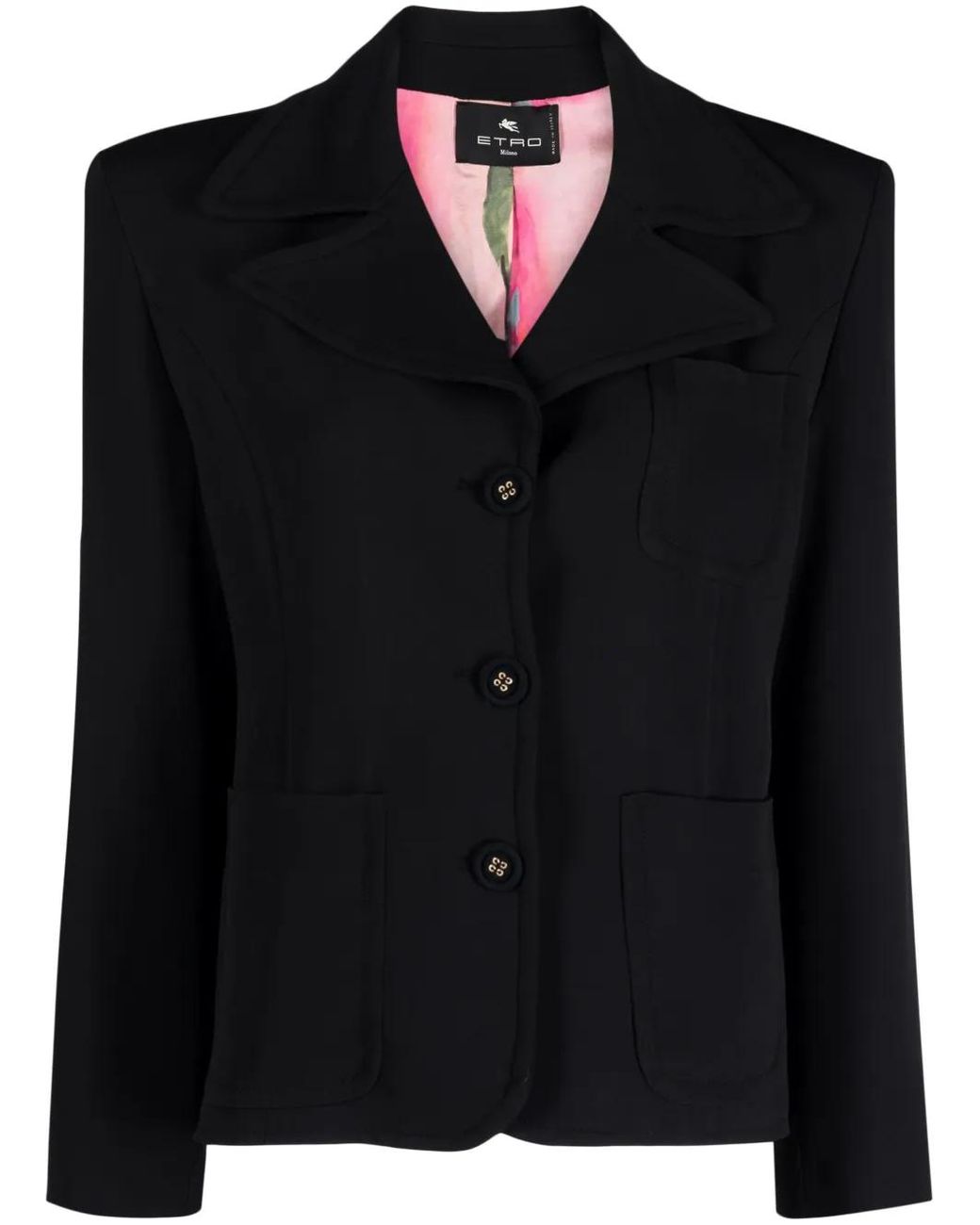 Etro Black Single-Breasted Patch-Pocket Blazer