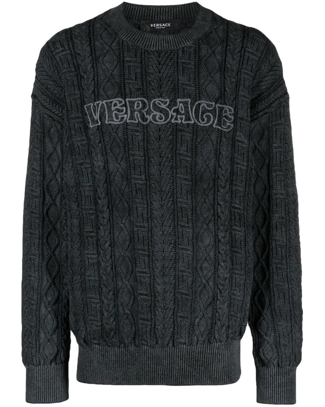 Versace Black Greca Cable-Knit Jumper for men