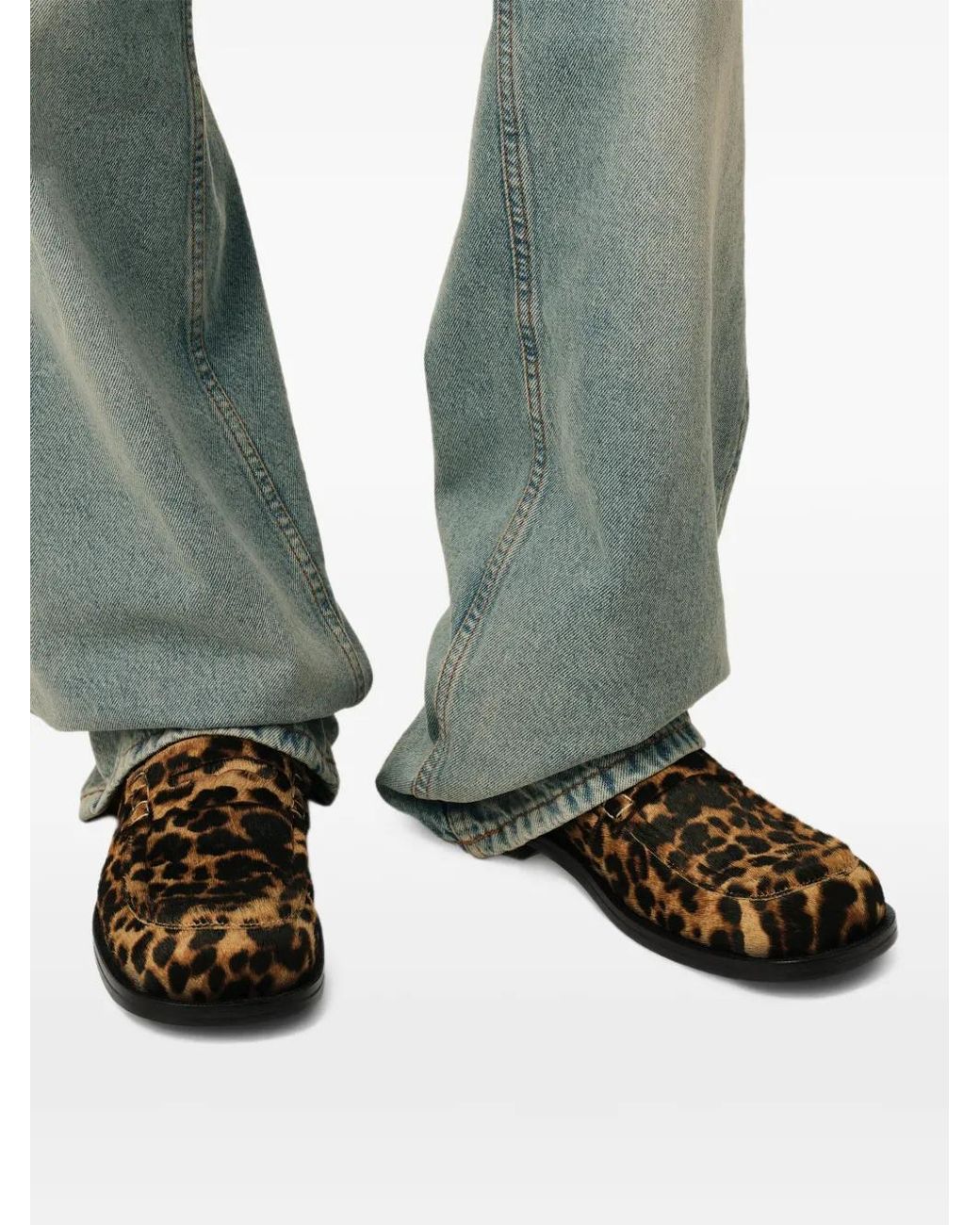 AMI Brown Leopard Print Cowhide Leather Loafers