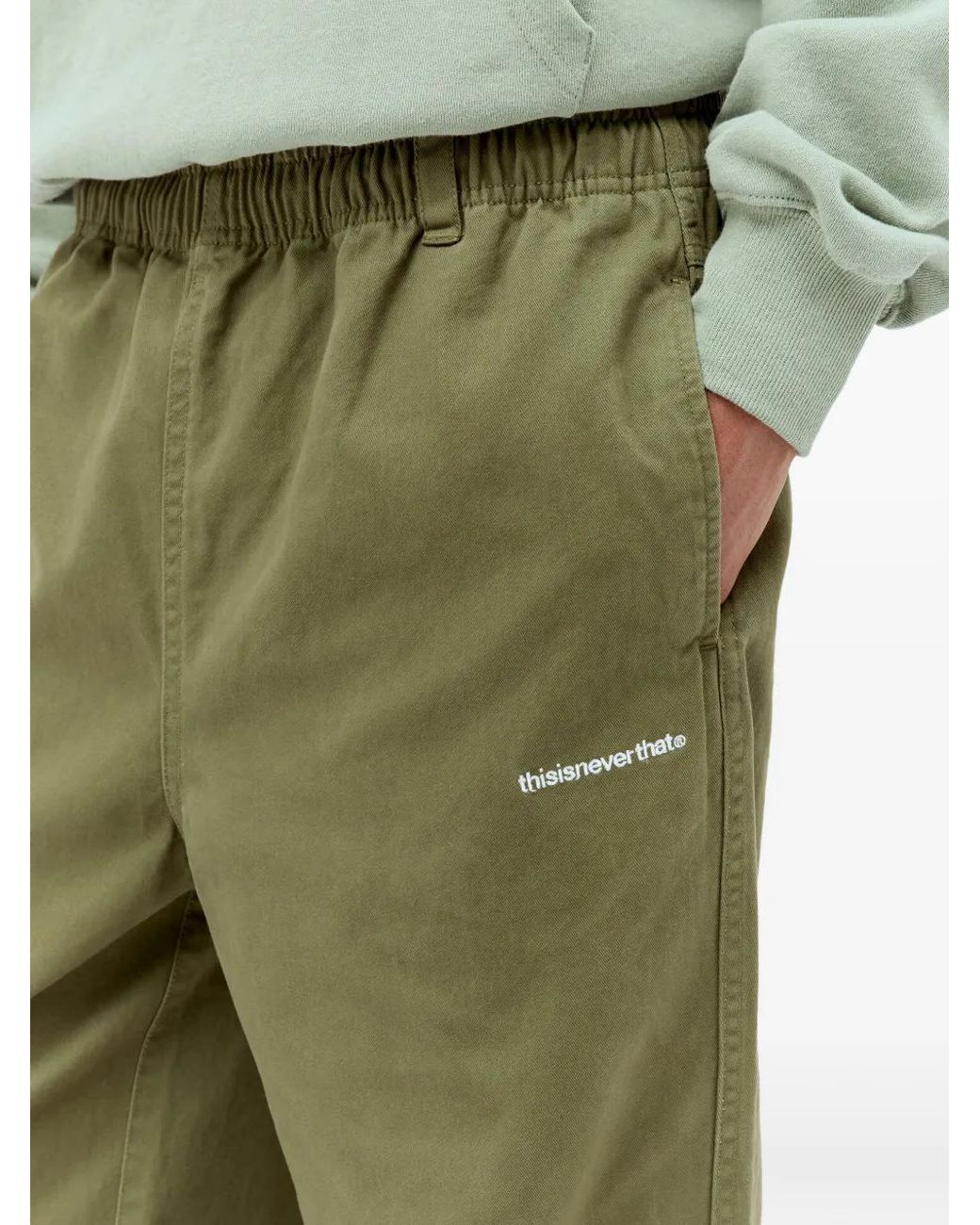 Thisisneverthat Green Elasticated Logo Trousers for men