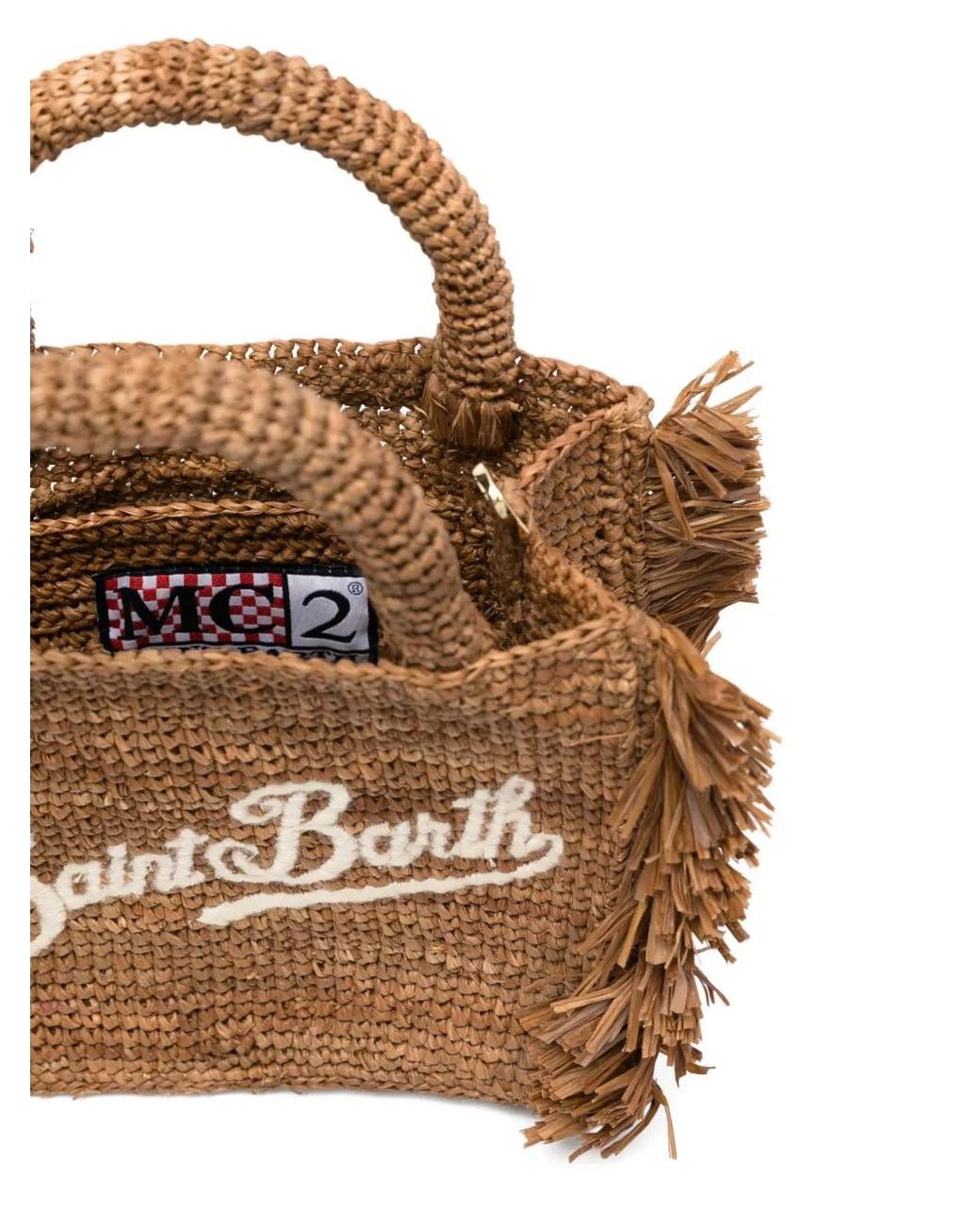 Mc2 Saint Barth Brown Mini Fringed Raffia Tote Bag