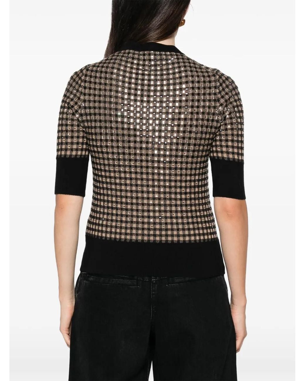 Ermanno Scervino Black Check-Pattern Sequin-Embellished Sweater