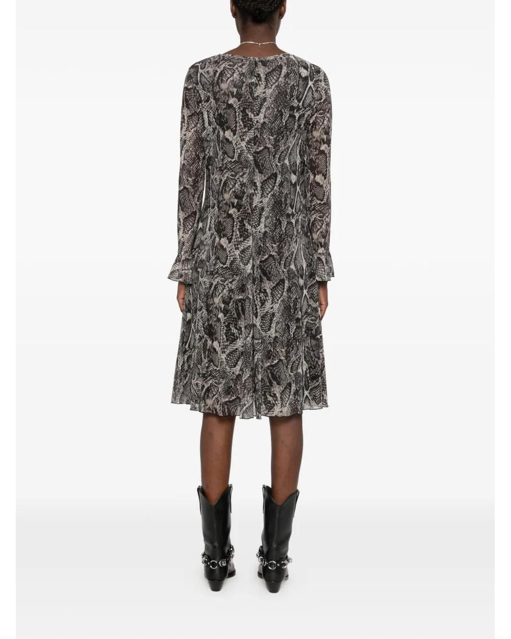 Vera Mont Gray Snake-Pattern Long-Sleeve Midi Dress