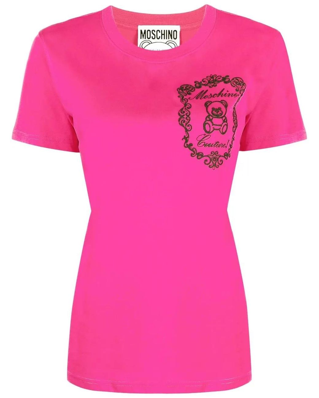 Moschino Pink Flocked-Teddy Logo T-Shirt