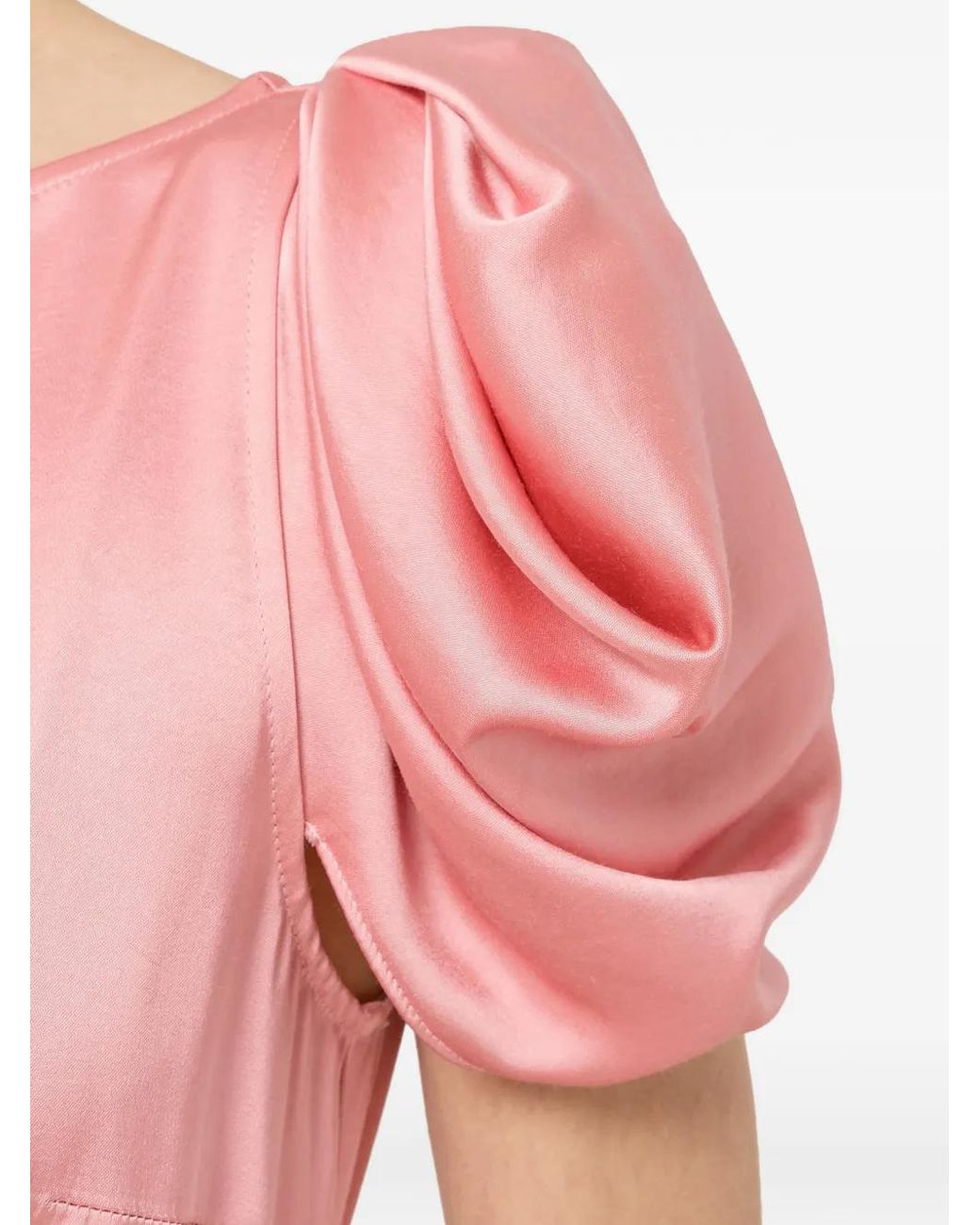 Nissa Pink Robe Mi-Longue En Viscose À Taille Ceinturée