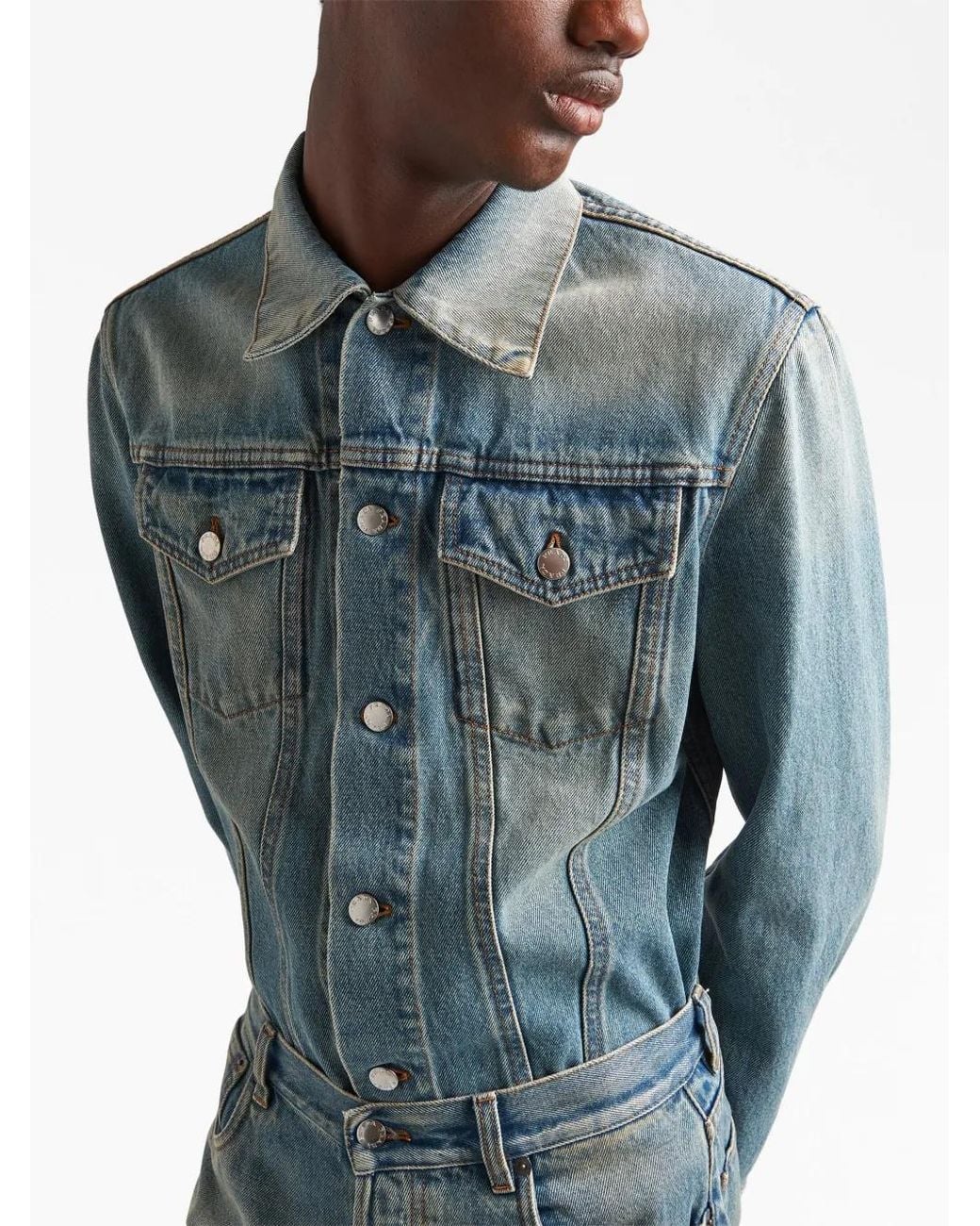 Giacca Denim Con Logo A Triangolo di Prada in Blue da Uomo