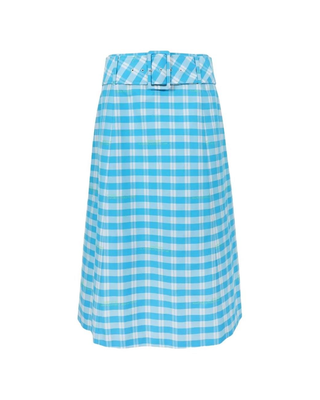 Sandy Liang Blue Clio Belted Gingham Midi Skirt