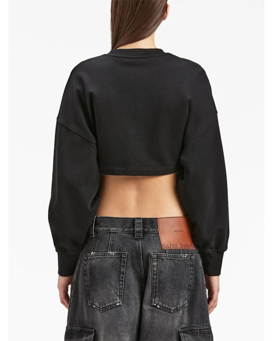 Palm Angels Black Ruched-Detail Cropped Sweatshirt