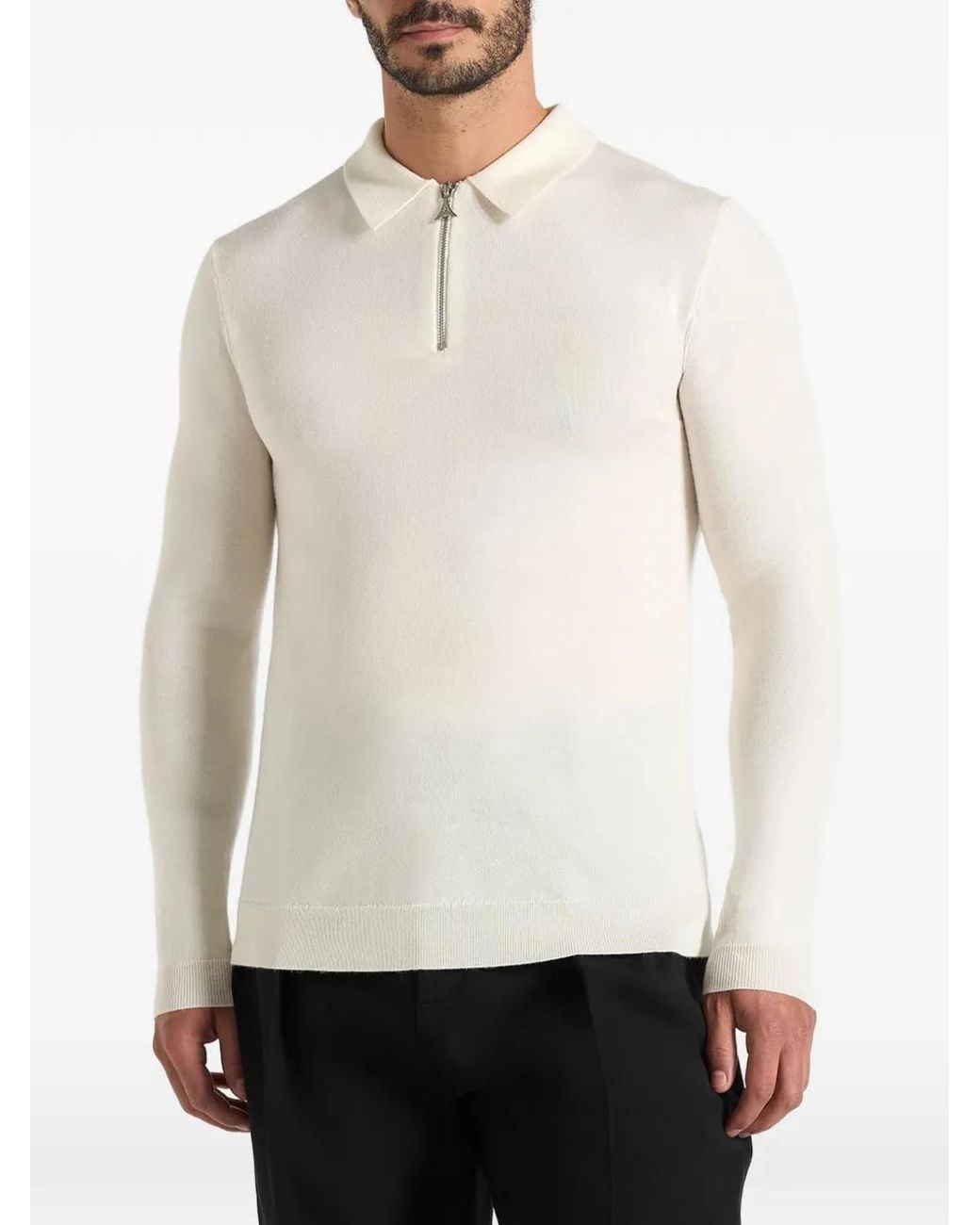 Manière De Voir White Long Sleeve Polo Top With Zip Off for men