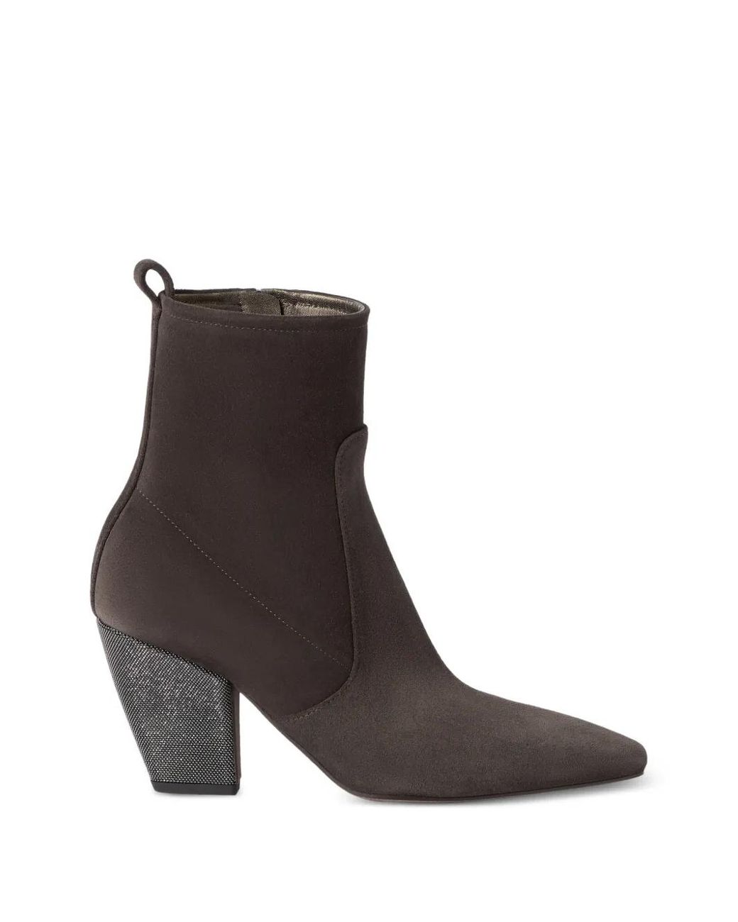 Brunello Cucinelli Brown Suede Ankle Boots With Precious Heel
