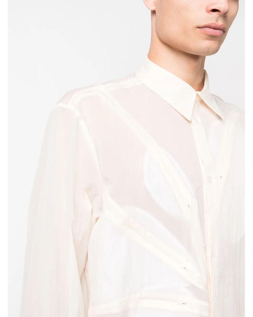 Post Archive Faction PAF White Semi-Sheer Zip-Pocket Shirt for men