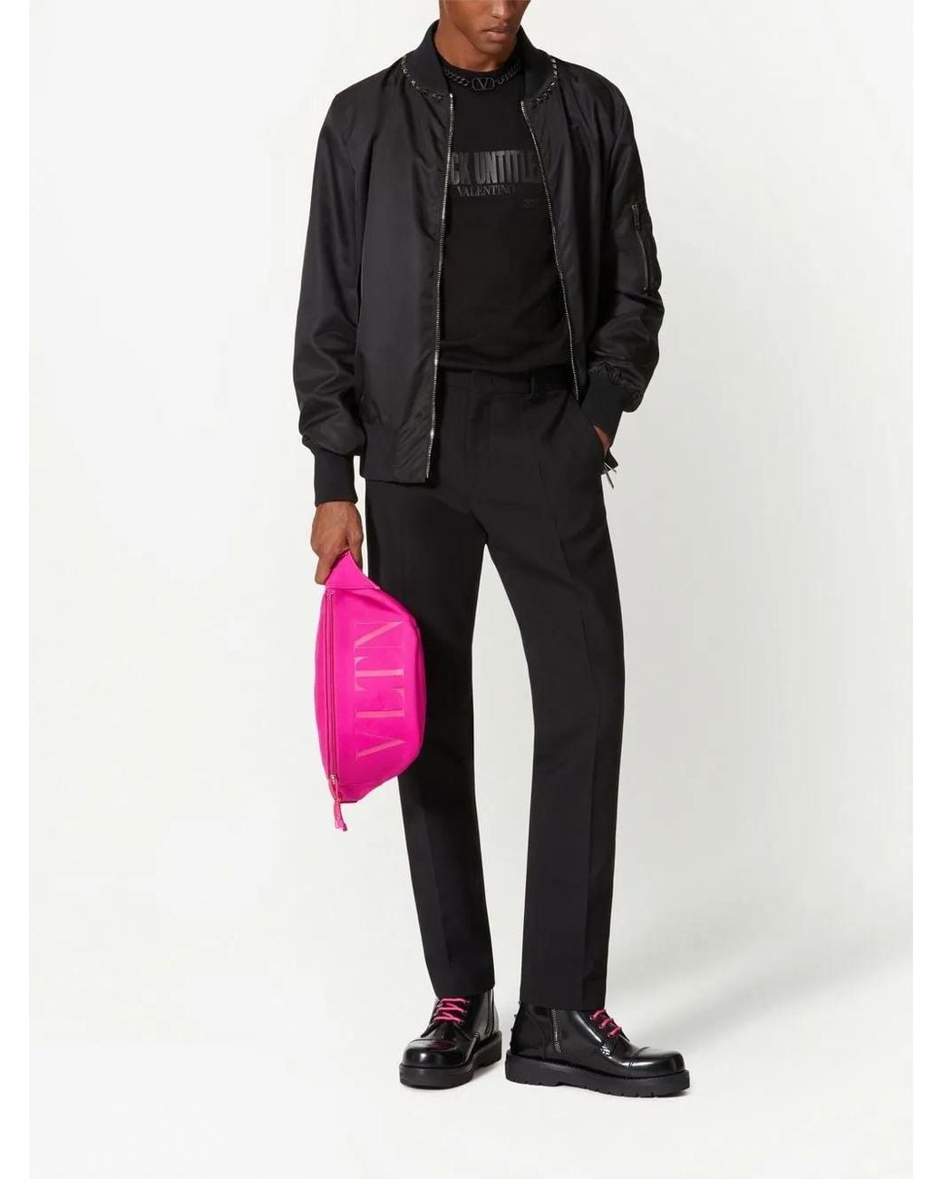 Valentino Garavani Black Untitled Studs Bomber Jacket for men