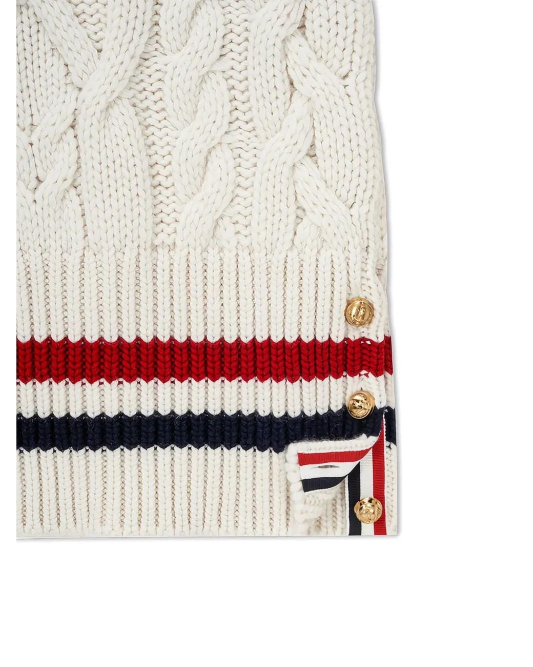 Thom Browne White Cable-Knit V-Neck Pullover