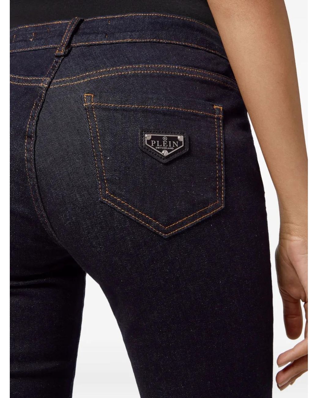 Philipp Plein Blue Jean À Plaque Logo