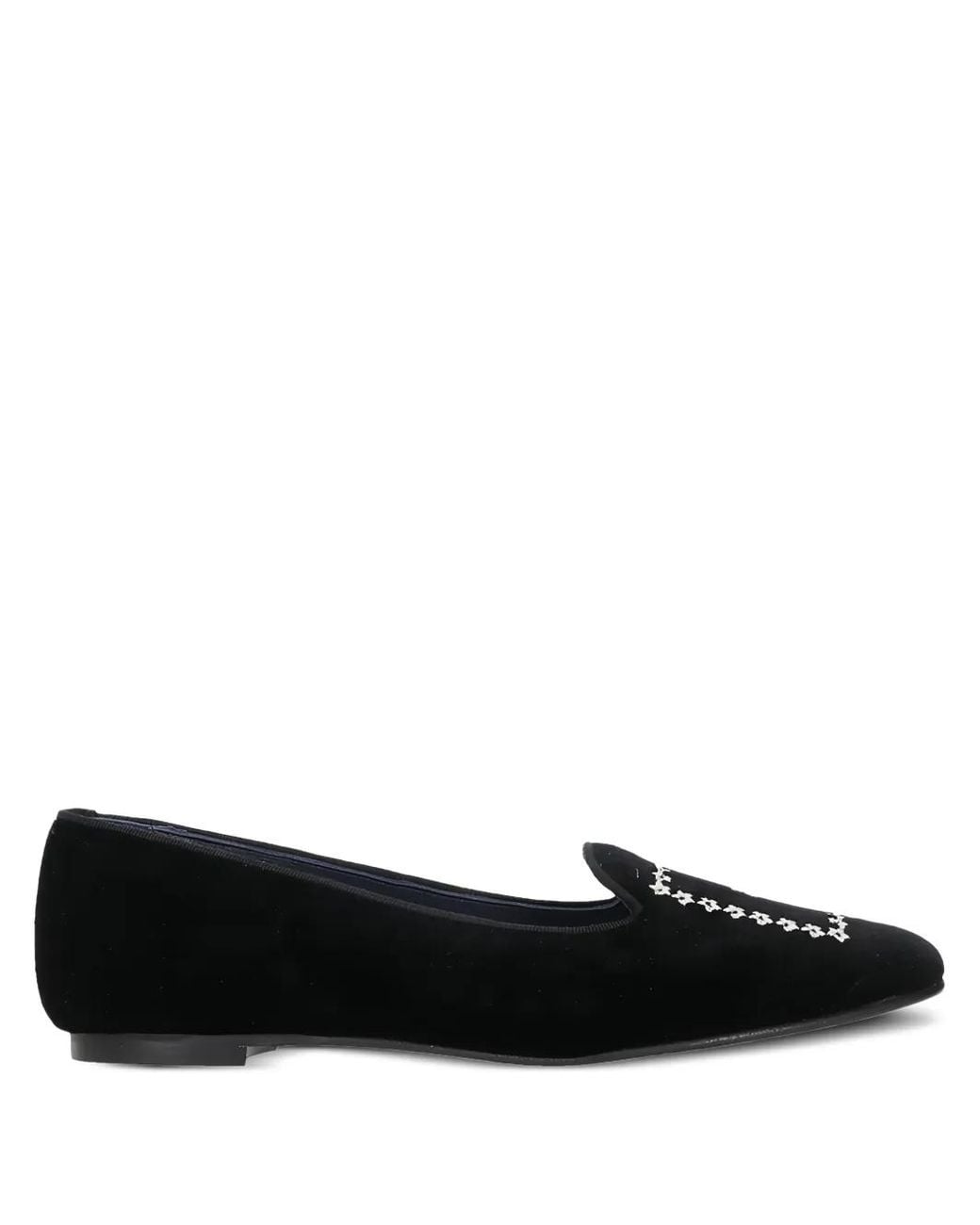 Castaner Black Floral-Embroidery Velvet Loafers