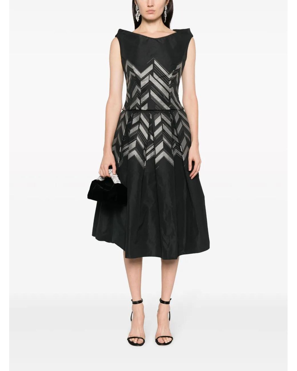 Gemy Maalouf Black V-Back Chevron-Pattern Top