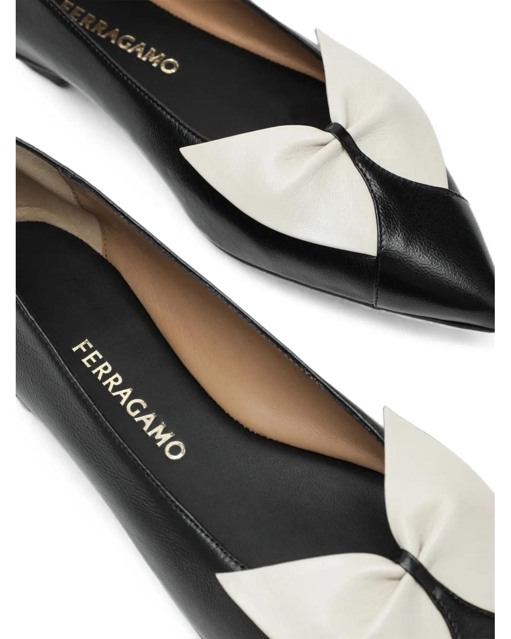 Ferragamo Black Bow-Detail Pointed-Toe Ballet Flats