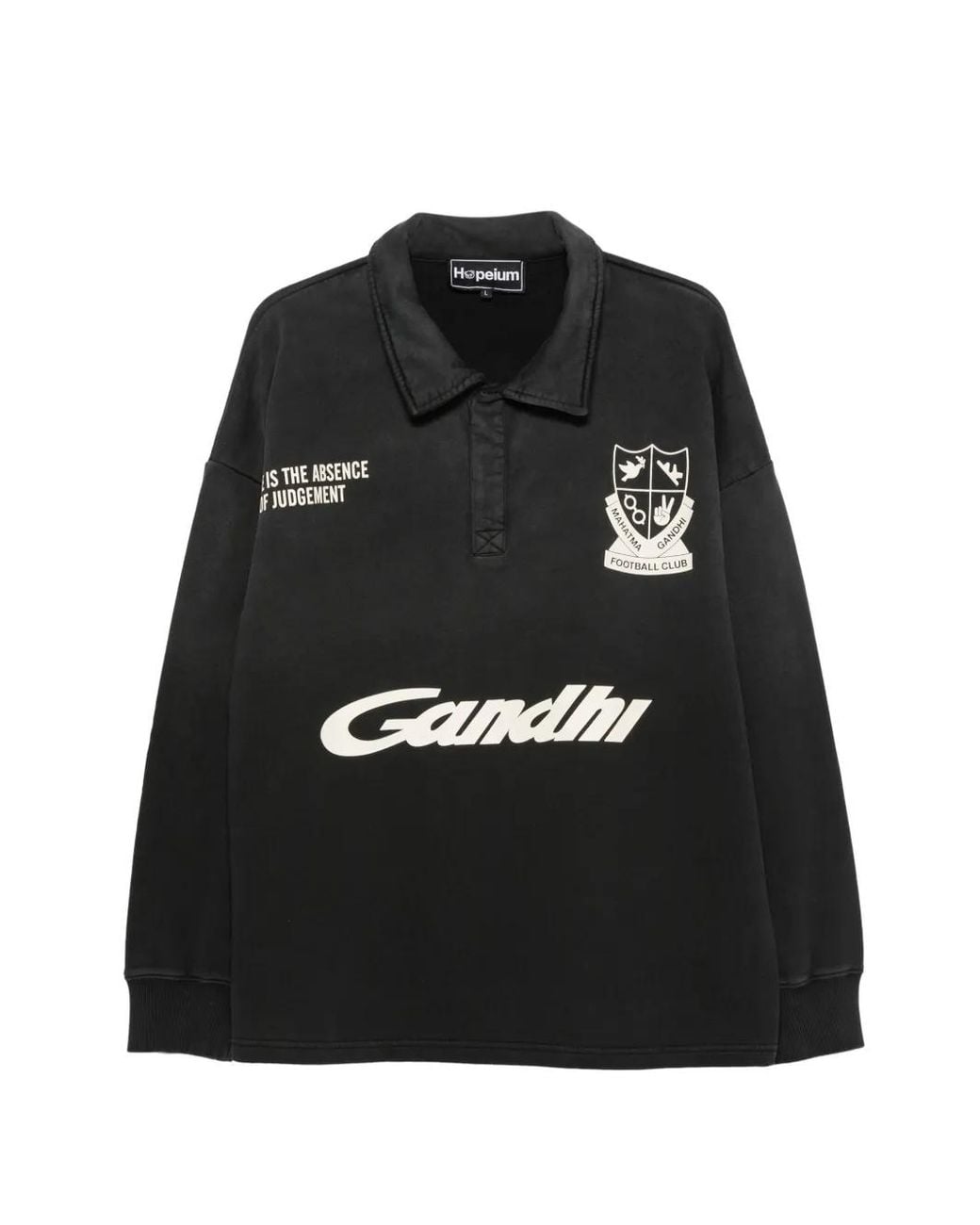 HOPEIUM Black Logo-Print Polo-Collar Sweater for men