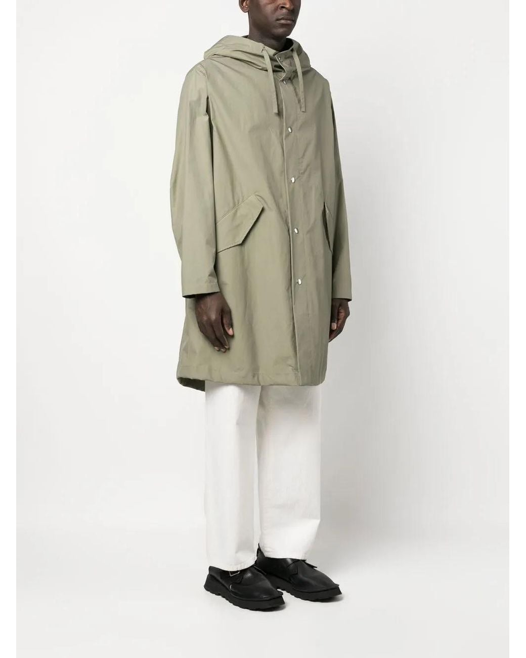 Jil Sander Green Rear Logo-Print Hooded Coat for men