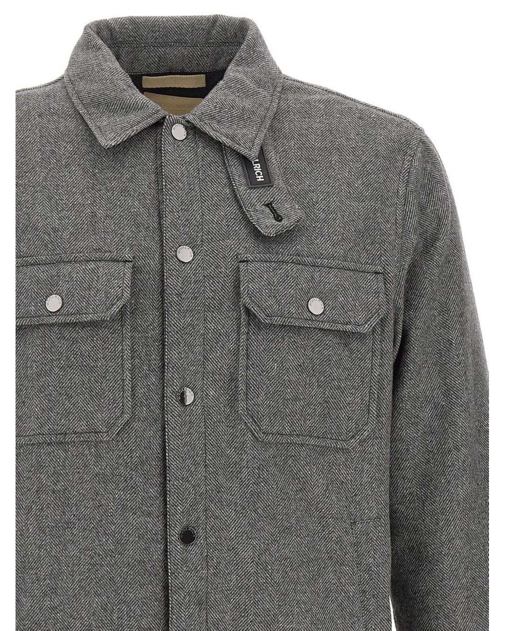 Woolrich Gray Herringbone Chest-Pocket Jacket for men