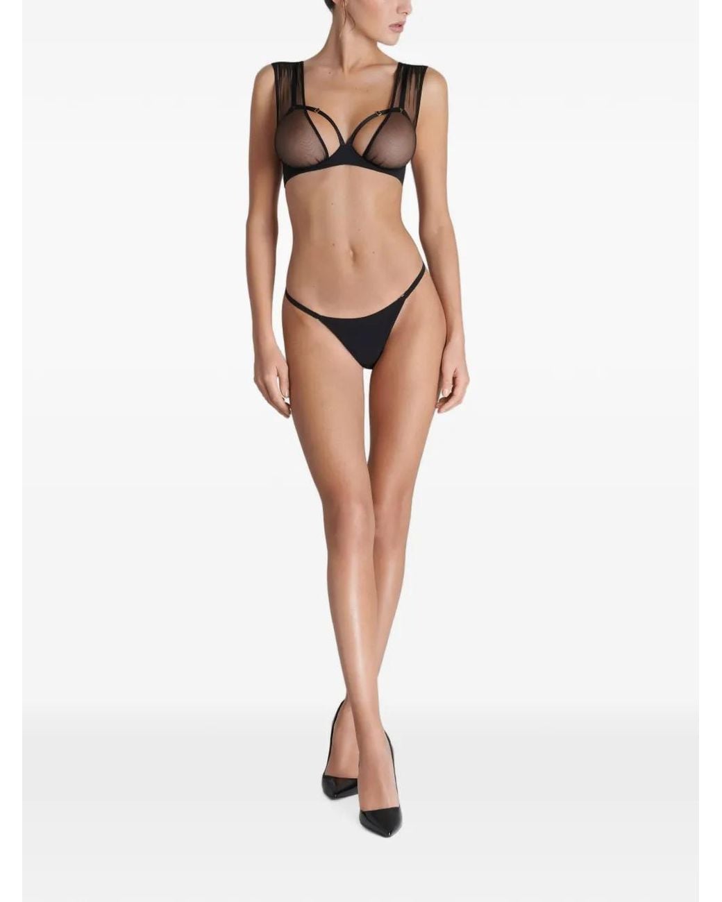 Scandale Black Nuit Fauve Mesh-Panelled Thong